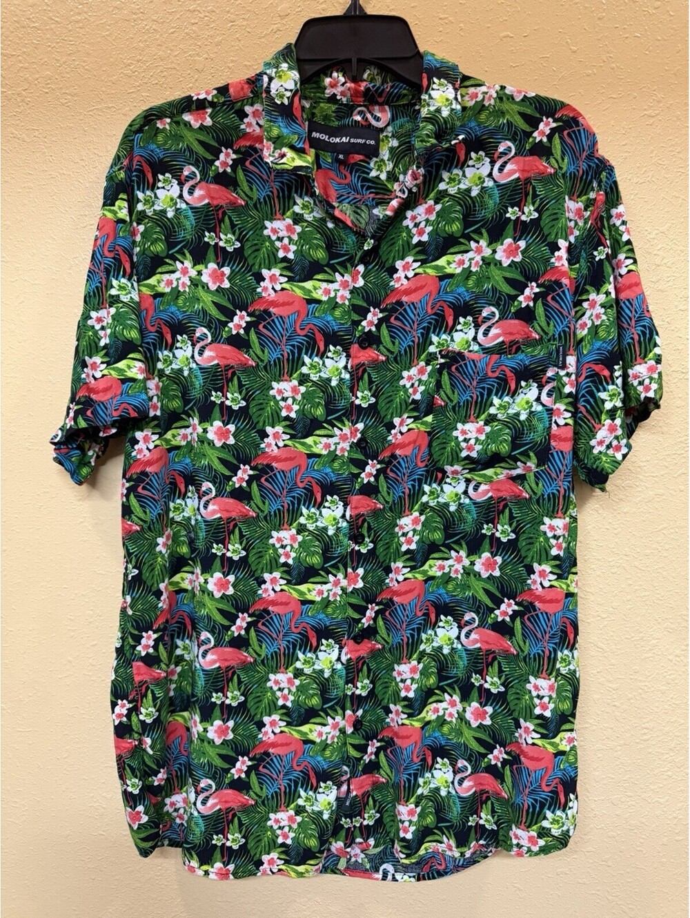 Molokai Surf Co Mens Tropical Flamingo Floral Button Down Shirt Size XL